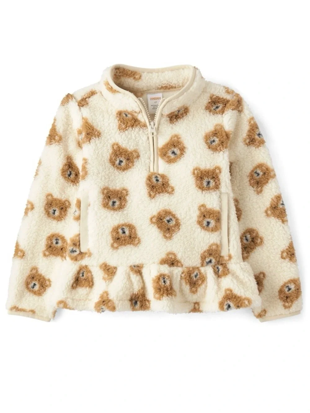 Gymboree Girls ‘Little Essentials’ Cream Bear Sherpa Half-Zip Pullover Size 6